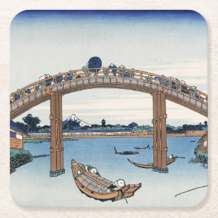 Housai Mount Fuji seen from below Men's Bridge Square Paper Coaster
