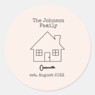 House and Key Family home custome name Classic Round Sticker