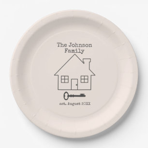 House and Key Family home custome name Paper Plate