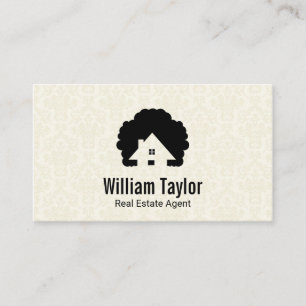 House and Tree Damask Pattern Business Card