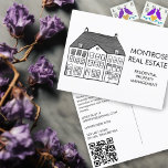 House Art Minimal QR Code Real Estate Marketing  Postcard<br><div class="desc">Perfect postcard to send to potential customers. Change the text,  font and colours of this customisable card. Hand drawn art by me for you. Check my shop for matching business cards and more real estate designs. Or let me know if you'd like something custom!</div>