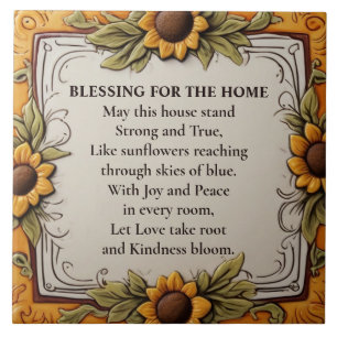 House Blessing Blessed Home Sunflower sign plaque Tile