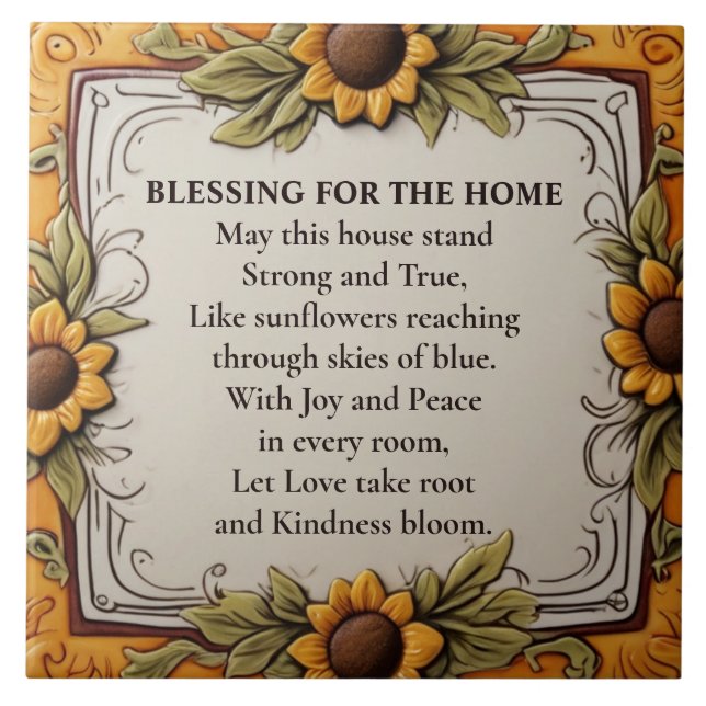 House Blessing Blessed Home Sunflower sign plaque Tile (Front)