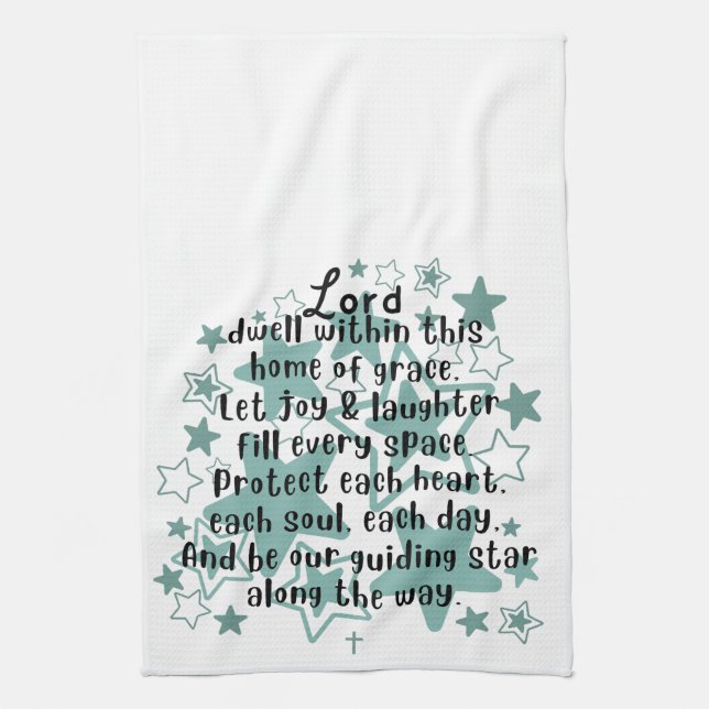 House Blessing Poem Teal Stars Tea Towel (Vertical)