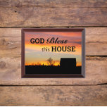 House Blessing Sunset Silhouette Plaque<br><div class="desc">Wood wall plaque for the home that features the photo image of a dramatic sunset and house silhouette along with text,  "God,  Bless this House." Select your wall plaque size. Makes a thoughtful gift for family and friends!</div>