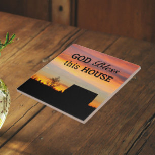 House Blessing Sunset Silhouette Tile