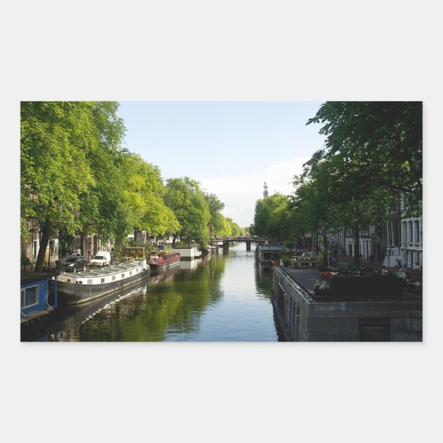 House Boats on Amsterdam Canal Rectangular Sticker (Front)