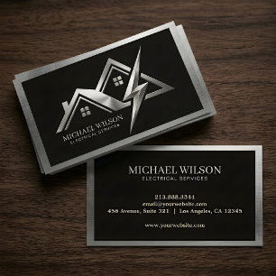 House & Bolt Logo Black Silver Electrical Services Business Card
