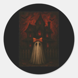 House Bow Shirt Scary Ghost Red Night Spooky Classic Round Sticker