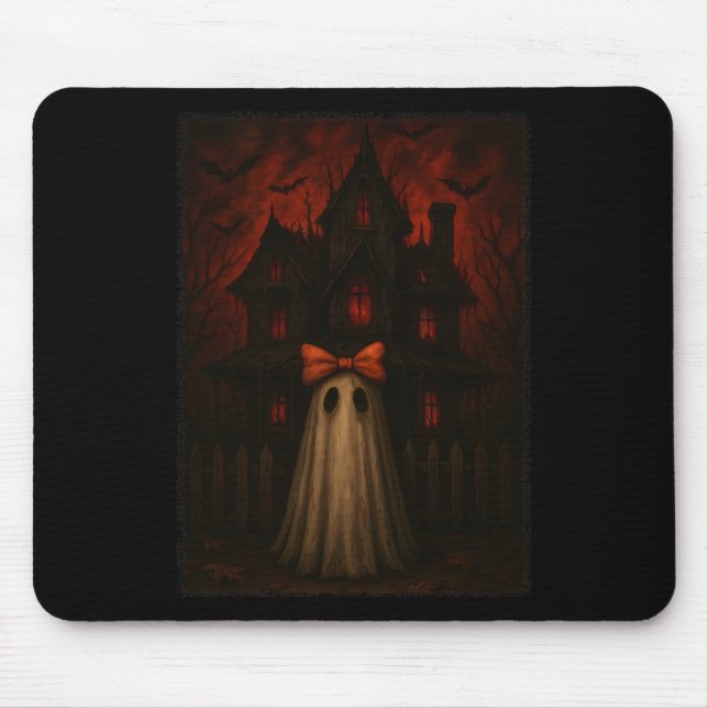 House Bow Shirt Scary Ghost Red Night Spooky  Mouse Pad (Front)