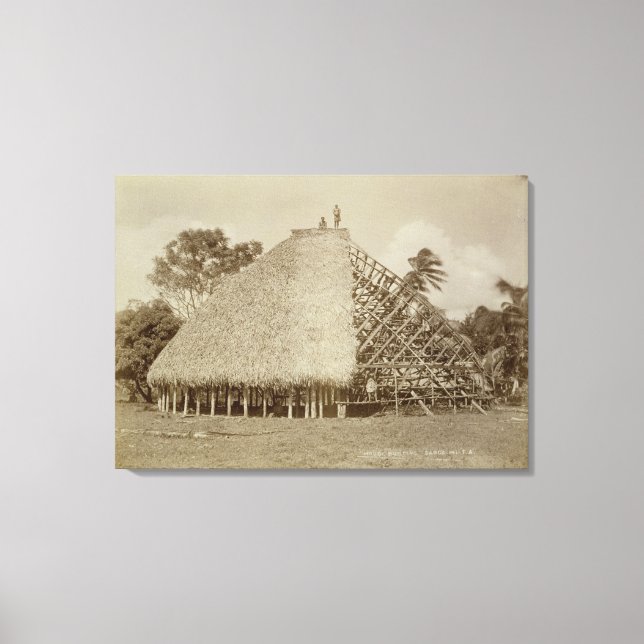 House Building in Samoa, c.1875 (sepia photo) Canvas Print (Front)