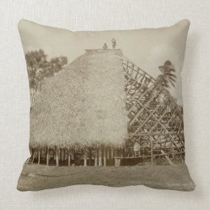House Building in Samoa, c.1875 (sepia photo) Cushion