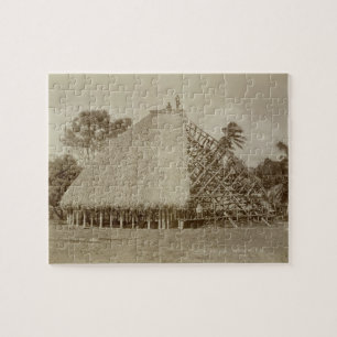 House Building in Samoa, c.1875 (sepia photo) Jigsaw Puzzle