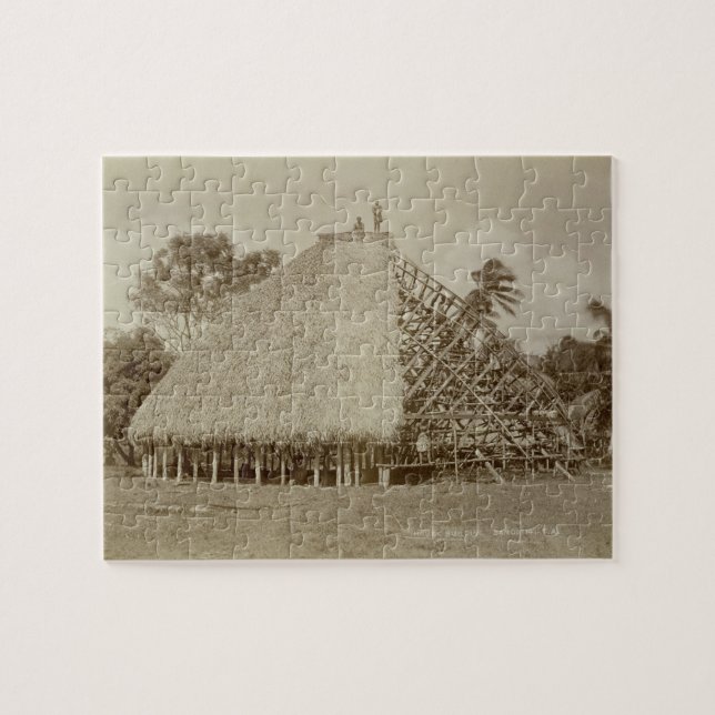 House Building in Samoa, c.1875 (sepia photo) Jigsaw Puzzle (Horizontal)