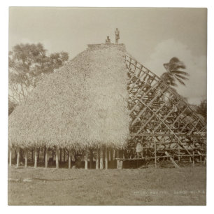 House Building in Samoa, c.1875 (sepia photo) Tile