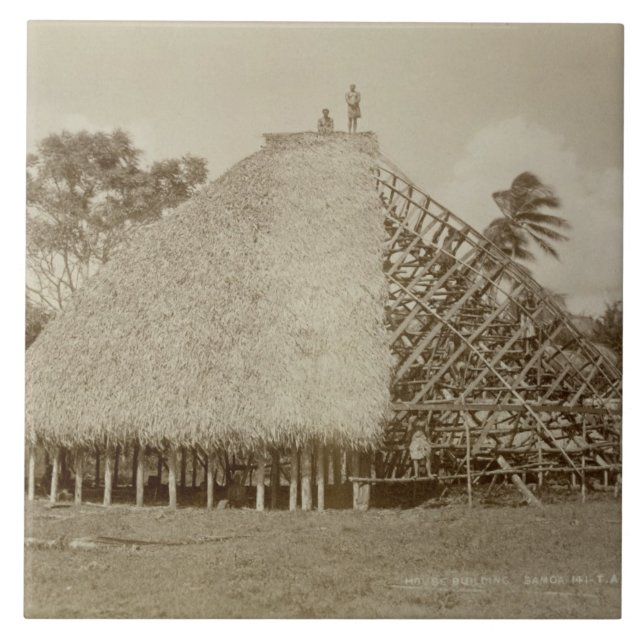 House Building in Samoa, c.1875 (sepia photo) Tile (Front)