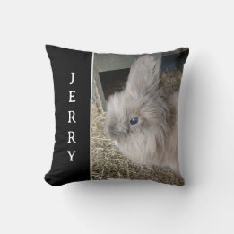 House Bunny Black Custom Photo and Name Throw Pill Cushion