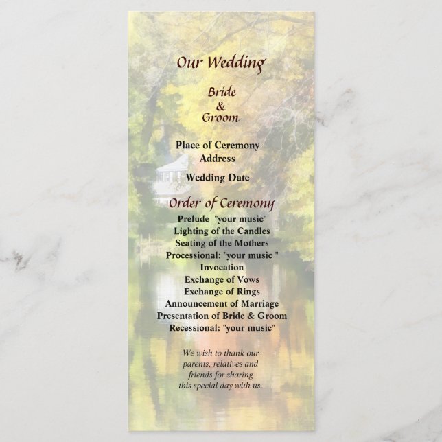 House by the Stream in Autumn Wedding Program Programme (Front)