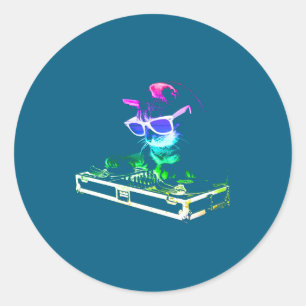 House Cat Rainbow Dj Cat  Classic Round Sticker
