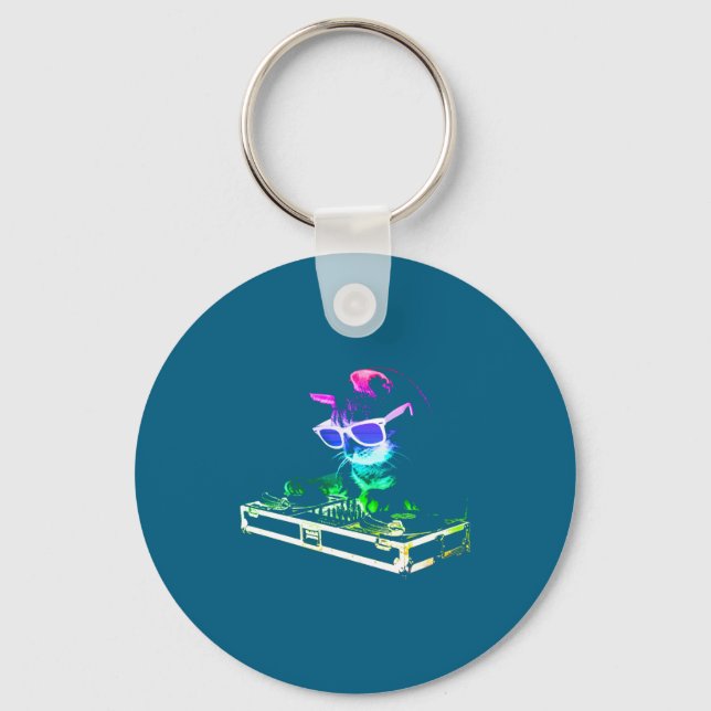 House Cat Rainbow Dj Cat  Key Ring (Front)