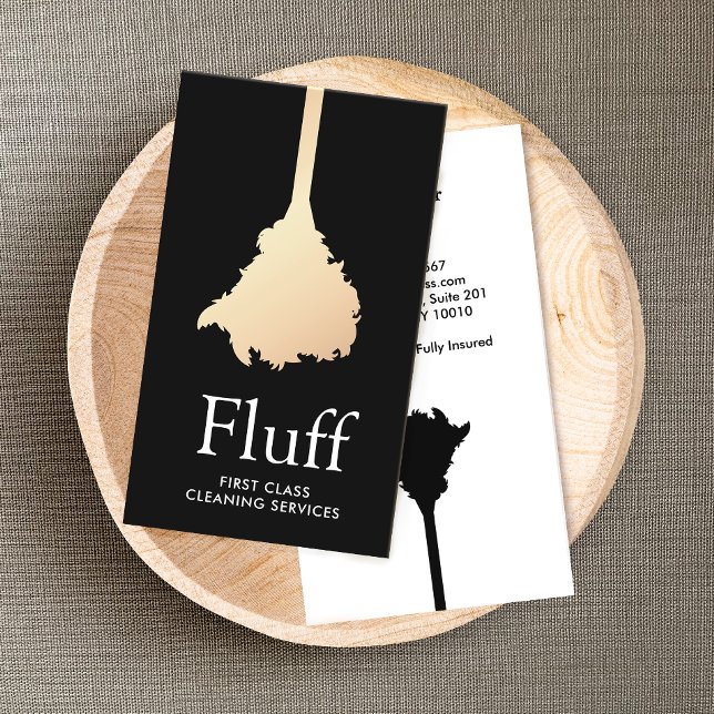 House Cleaner Gold Feather Duster Cleaning Service Business Card (Creator Uploaded)