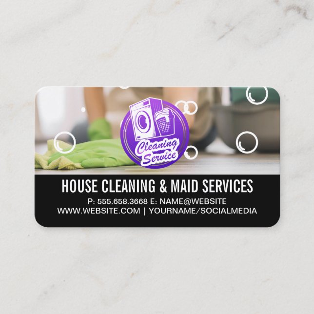 House Cleaner | Soap Bubbles | Maid Services Business Card (Front)