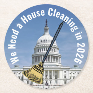 House Cleaning 2026 Election Round Paper Coaster