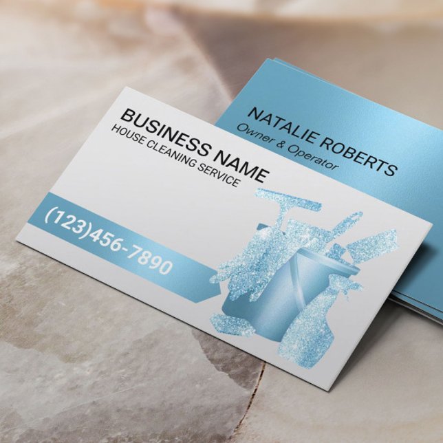 House Cleaning Blue Glitter & Silver Professional  Business Card (Creator Uploaded)