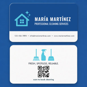 House Cleaning Blue QR Code Business Card