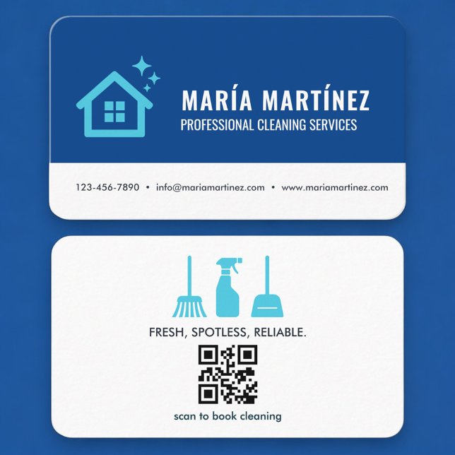 House Cleaning Blue QR Code Business Card (Creator Uploaded)