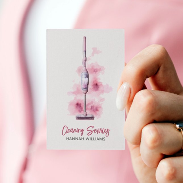 House Cleaning Blush Pink Vacuum Cleaner QR Code Business Card (Creator Uploaded)