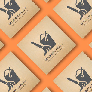 House Cleaning Bucket Logo Rustic kraft Square Business Card