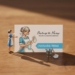 House Cleaning Cartoon Maid Housekeeping Service Business Card