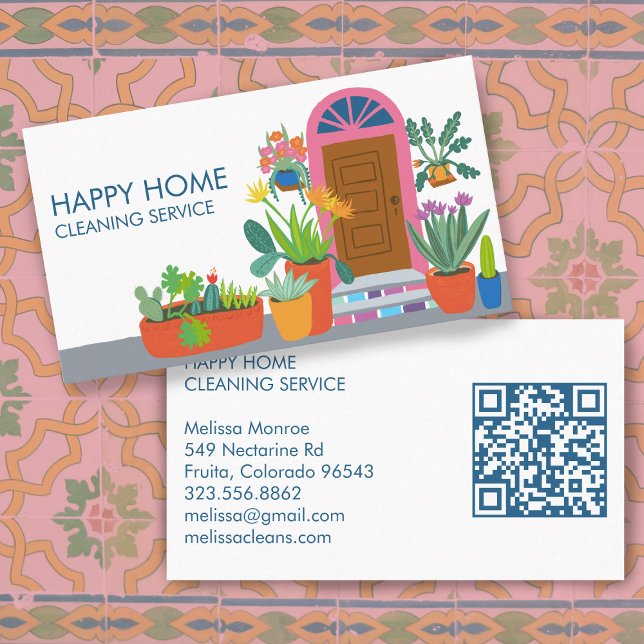 House Cleaning Cute Front Door Custom QR Code Business Card (House Cleaning Cute Front Door Custom QR Code Business Card
)