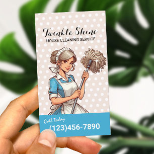 House Cleaning Cute Girl Maid Service Polka Dots Business Card