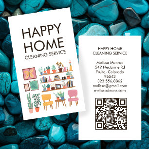 House Cleaning Cute Livingroom Art Custom QR Code Business Card