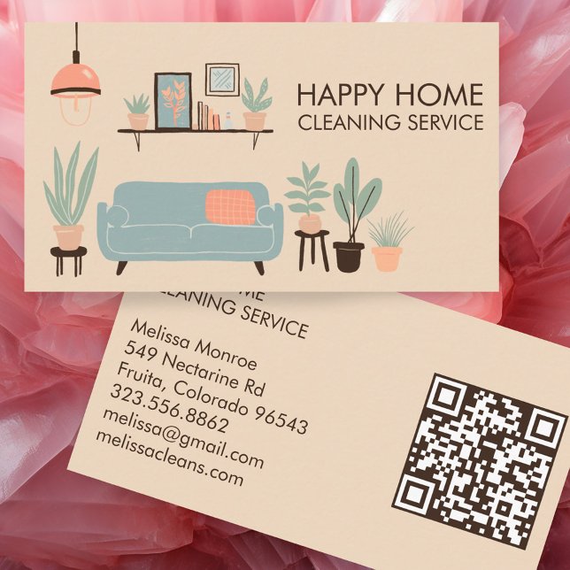 House Cleaning Cute Livingroom Art Custom QR Code Business Card (House Cleaning Cute Livingroom Art Custom QR Code Business Card
)