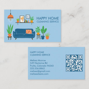 House Cleaning Cute Livingroom Art Custom QR Code Business Card