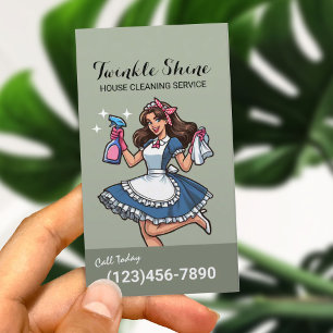 House Cleaning Elegant Sage Green Maid Service Business Card