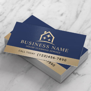 House Cleaning Home Service Navy Gold Housekeeping Business Card