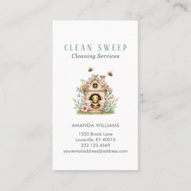 House Cleaning Home Services Bee Business Card (Front)