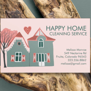 House Cleaning Home Services Charming Pink Green Business Card
