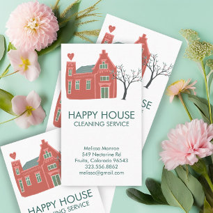 House Cleaning Home Services Charming Pink Green Business Card