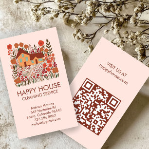 House Cleaning Home Services Floral Farmhouse QR  Business Card