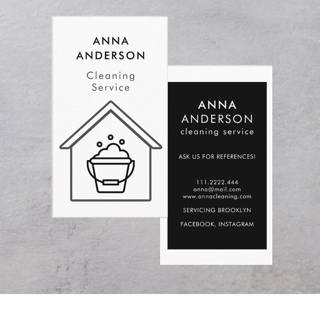 House Cleaning Home Services Minimal  Black White Business Card (Creator Uploaded)