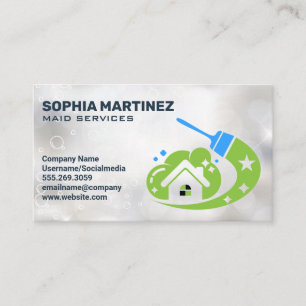 House Cleaning House Broom Logo Business Card