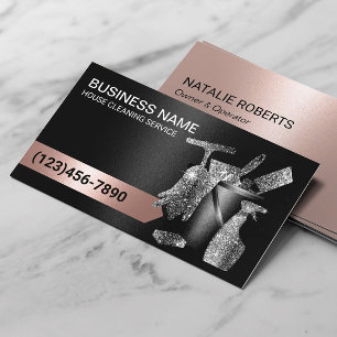 House Cleaning Housekeeping Black & Rose Gold  Business Card