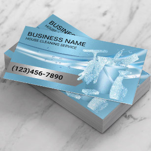 House Cleaning Housekeeping Modern Blue Business Card