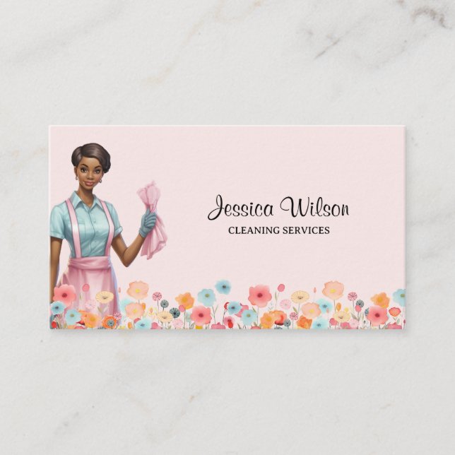 House Cleaning Housekeeping Retro Maid Service  Business Card (Front)