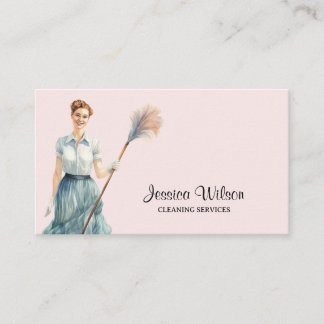 House Cleaning Housekeeping Retro Maid Service Business Card